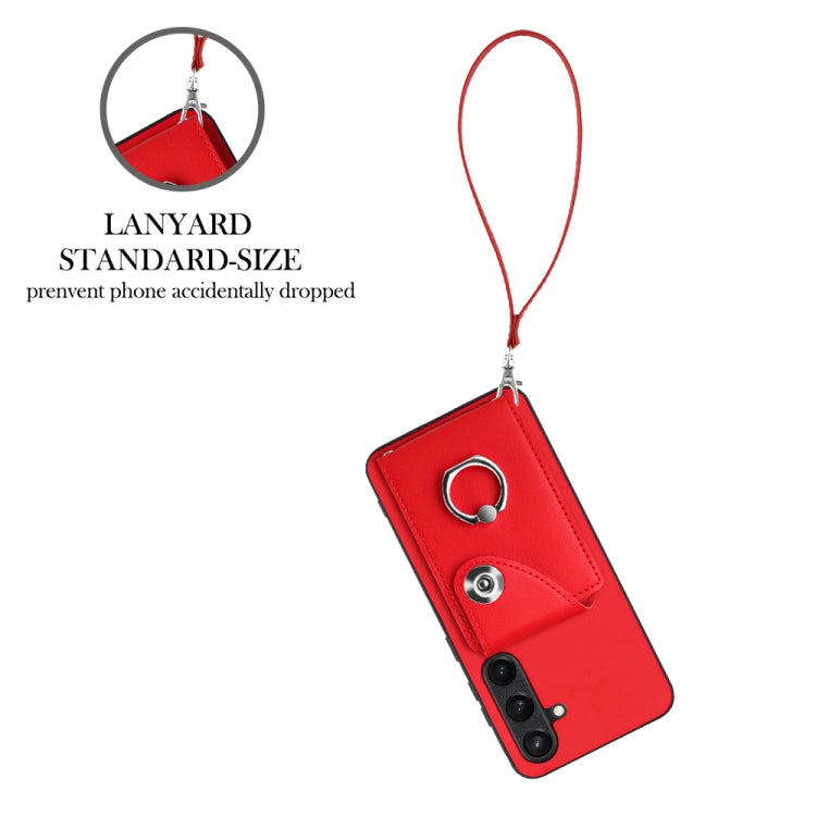 For Samsung Galaxy S24+ 5G Organ Card Bag Ring Holder PU Phone Case with Lanyard(Red) - Galaxy S24+ 5G Cases by PMC Jewellery | Online Shopping South Africa | PMC Jewellery