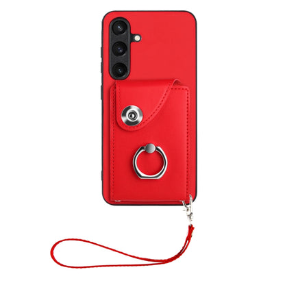 For Samsung Galaxy S24 5G Organ Card Bag Ring Holder PU Phone Case with Lanyard(Red) - Galaxy S24 5G Cases by PMC Jewellery | Online Shopping South Africa | PMC Jewellery