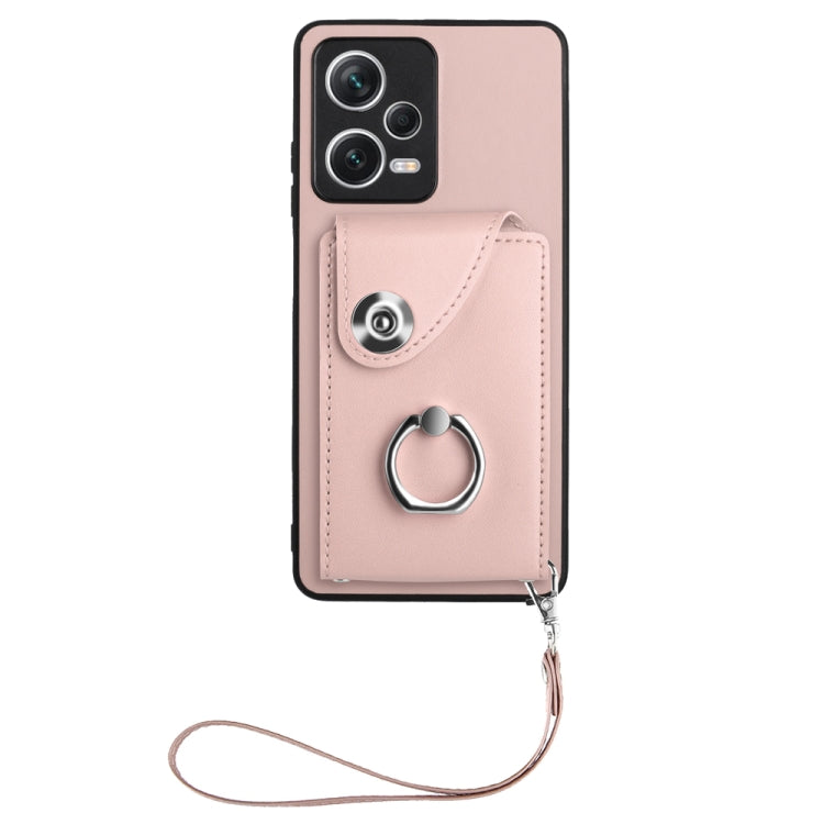 For Xiaomi Redmi Note 12 Pro 5G Global Organ Card Bag Ring Holder PU Phone Case with Lanyard(Pink) - Xiaomi Cases by PMC Jewellery | Online Shopping South Africa | PMC Jewellery | Buy Now Pay Later Mobicred