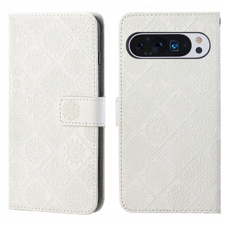 For Google Pixel 9 Pro XL Ethnic Style Embossed Pattern Leather Phone Case(White) - Google Cases by PMC TechLife | Online Shopping South Africa | PMC TechLife | Buy Now Pay Later Mobicred