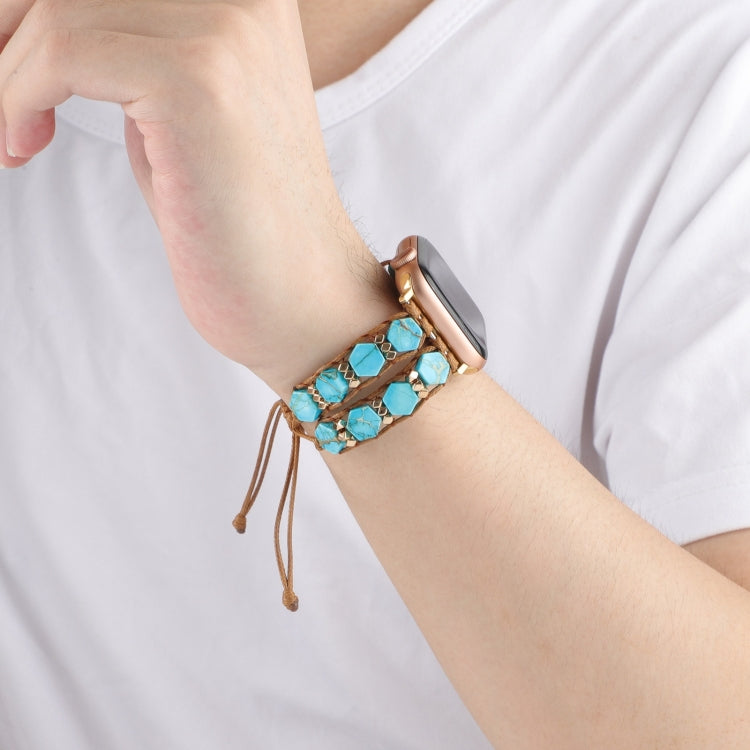 For Apple Watch SE 2023 44mm Hexagonal Stones Drawstring Chain Watch Band(Blue) - Watch Bands by PMC TechLife | Online Shopping South Africa | PMC TechLife