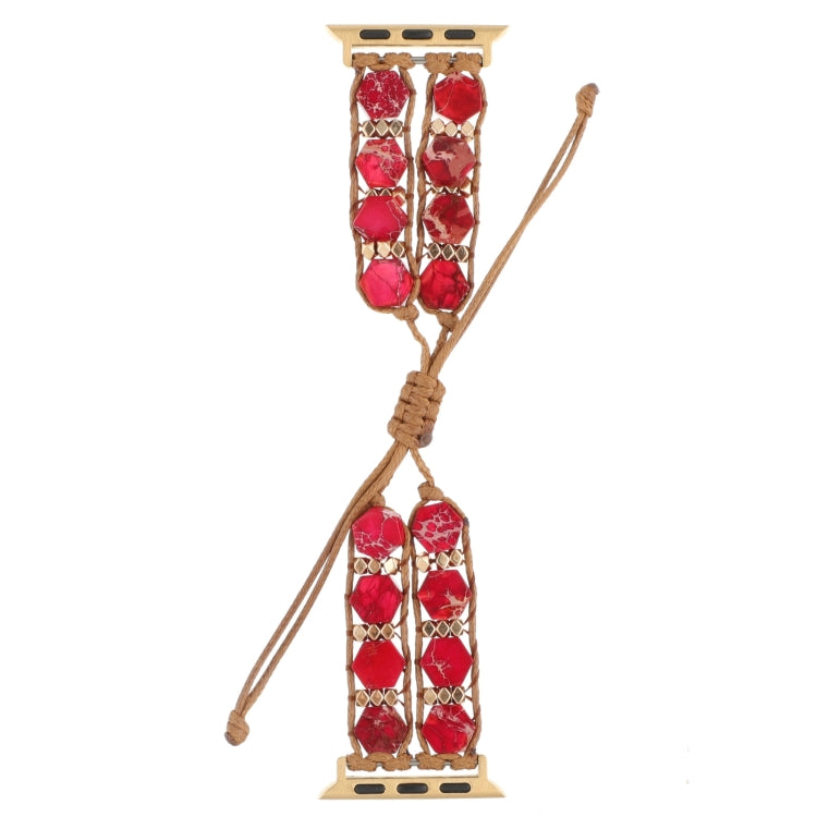 For Apple Watch Series 7 45mm Hexagonal Stones Drawstring Chain Watch Band(Red) - Watch Bands by PMC TechLife | Online Shopping South Africa | PMC TechLife
