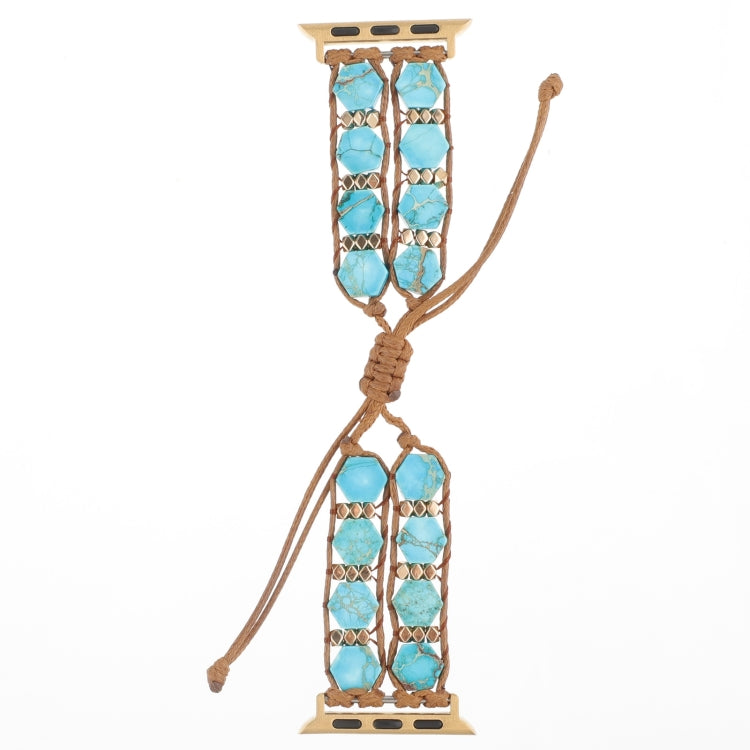 For Apple Watch Series 5 44mm Hexagonal Stones Drawstring Chain Watch Band(Blue) - Watch Bands by PMC Jewellery | Online Shopping South Africa | PMC Jewellery