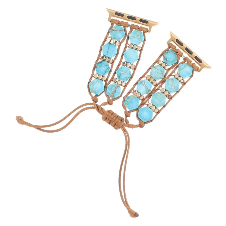 For Apple Watch Series 3 42mm Hexagonal Stones Drawstring Chain Watch Band(Blue) - Watch Bands by PMC TechLife | Online Shopping South Africa | PMC TechLife