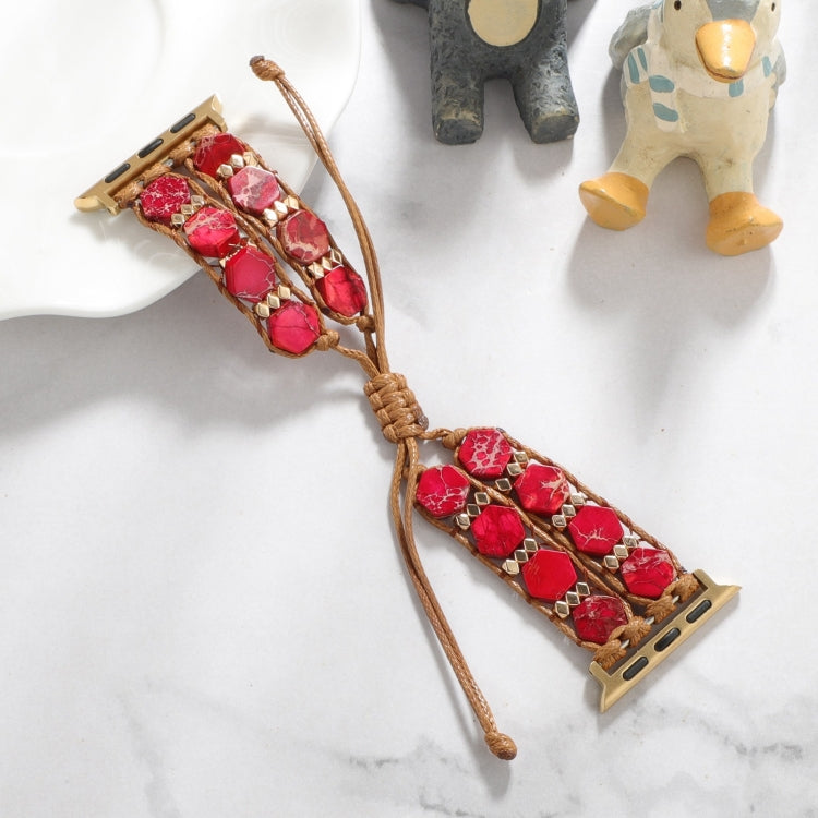 For Apple Watch Series 2 42mm Hexagonal Stones Drawstring Chain Watch Band(Red) - Watch Bands by PMC TechLife | Online Shopping South Africa | PMC TechLife