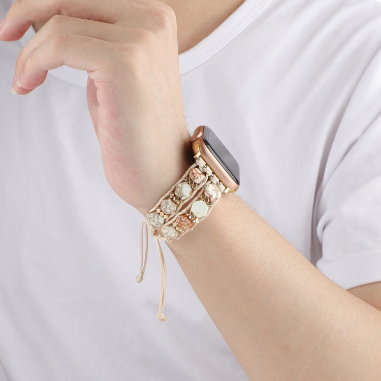 For Apple Watch Series 2 38mm Hexagonal Stones Drawstring Chain Watch Band(Beige) - Watch Bands by PMC TechLife | Online Shopping South Africa | PMC TechLife