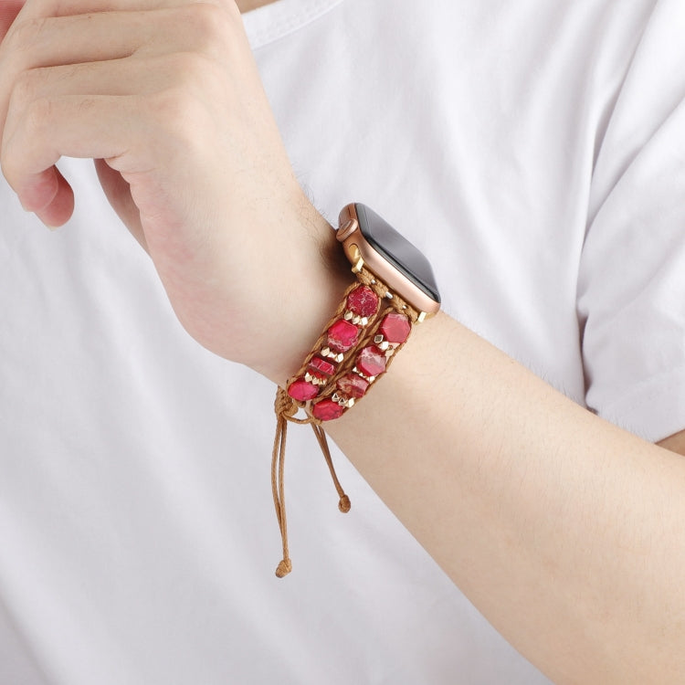 For Apple Watch Series 2 38mm Hexagonal Stones Drawstring Chain Watch Band(Red) - Watch Bands by PMC TechLife | Online Shopping South Africa | PMC TechLife