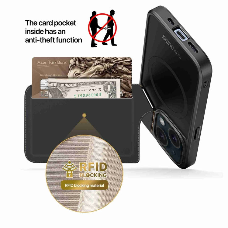 For iPhone 15 DUX DUCIS Rafi II Series MagSafe Magnetic Holder RFID Phone Case(Black) - iPhone 15 Cases by DUX DUCIS | Online Shopping South Africa | PMC Jewellery | Buy Now Pay Later Mobicred