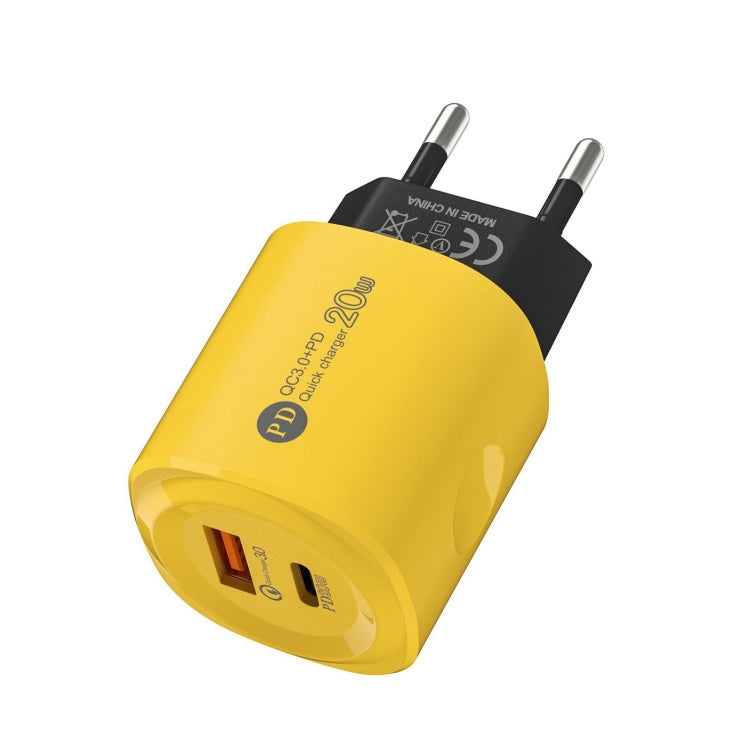 PD20W Type-C + USB QC3.0 Charging Charger, Plug Type:EU Plug(Yellow) - USB Charger by PMC TechLife | Online Shopping South Africa | PMC TechLife | Buy Now Pay Later Mobicred