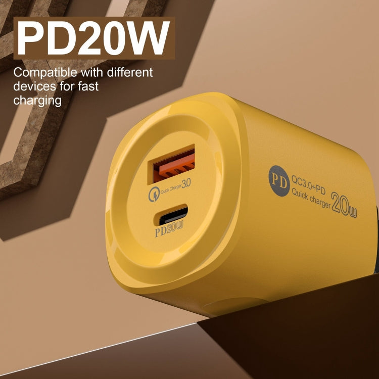 PD20W Type-C + USB QC3.0 Charging Charger, Plug Type:EU Plug(Yellow) - USB Charger by PMC TechLife | Online Shopping South Africa | PMC TechLife | Buy Now Pay Later Mobicred