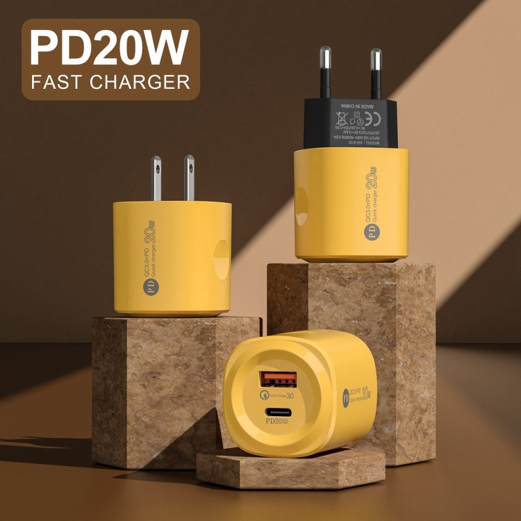 PD20W Type-C + USB QC3.0 Charging Charger, Plug Type:EU Plug(Yellow) - USB Charger by PMC TechLife | Online Shopping South Africa | PMC TechLife | Buy Now Pay Later Mobicred