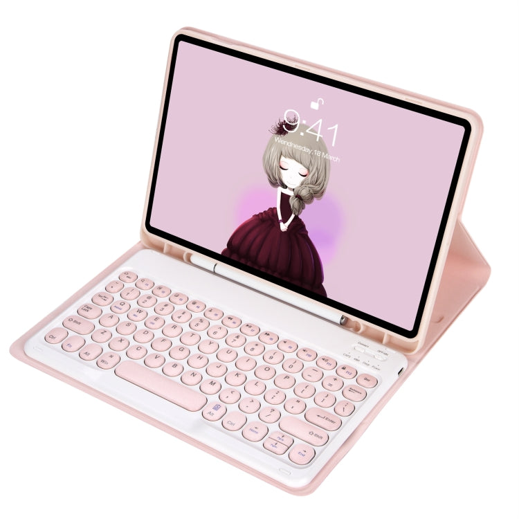 For Samsung Galaxy Tab S9 FE Candy Color TPU Round Keycap Bluetooth Keyboard Leather Case with Pen Slot(Pink) - Samsung Keyboard by PMC Jewellery | Online Shopping South Africa | PMC Jewellery