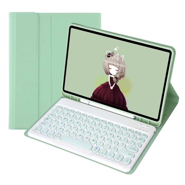 For Samsung Galaxy Tab S10 FE / S9 FE / S9 Candy Color TPU Round Keycap Bluetooth Keyboard Leather Case with Pen Slot(Light Green) - free shipping - PMC TechLife - Order now!