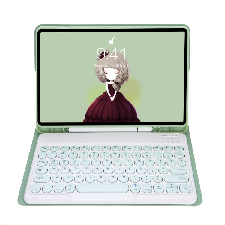 For Samsung Galaxy Tab S10 FE / S9 FE / S9 Candy Color TPU Round Keycap Bluetooth Keyboard Leather Case with Pen Slot(Light Green) - free shipping - PMC TechLife - Order now!