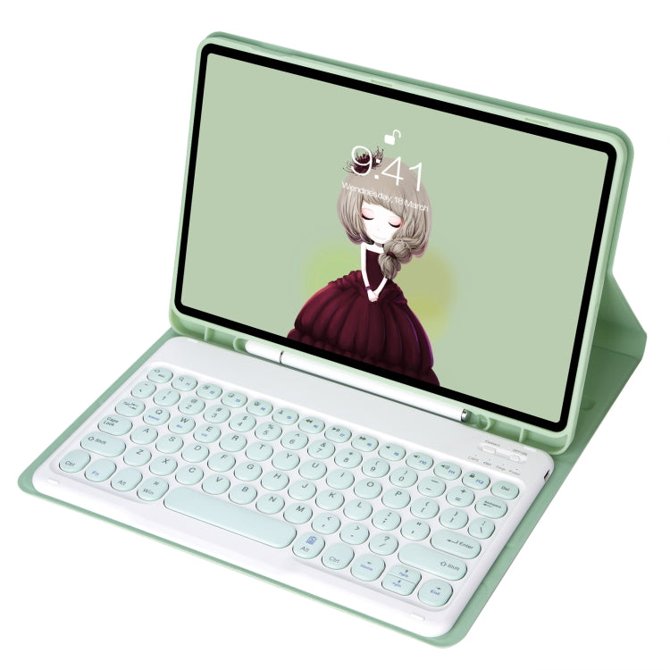 For Samsung Galaxy Tab S10 FE / S9 FE / S9 Candy Color TPU Round Keycap Bluetooth Keyboard Leather Case with Pen Slot(Light Green) - free shipping - PMC TechLife - Order now!