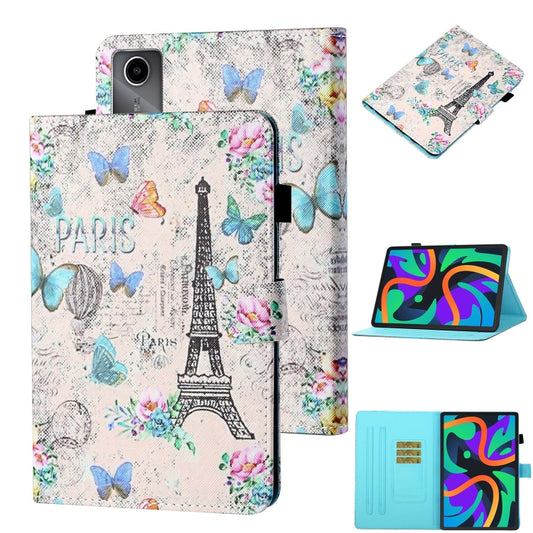 For Lenovo Tab M11/ Xiaoxin Pad 11 2024 Coloured Drawing Stitching Smart Leather Tablet Case(Tower Butterflies) - Lenovo by PMC Jewellery | Online Shopping South Africa | PMC Jewellery | Buy Now Pay Later Mobicred