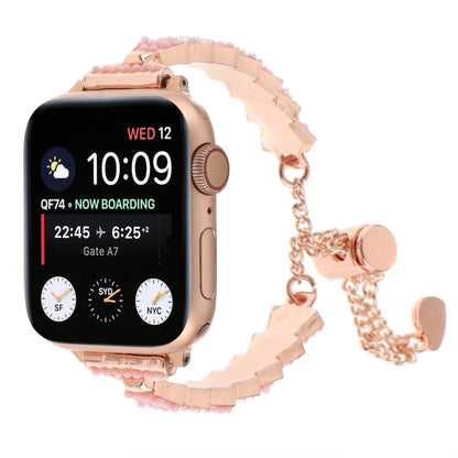 For Apple Watch SE 2023 44mm Shell Beads Chain Bracelet Metal Watch Band(Pink White Rose Gold) - Watch Bands by PMC Jewellery | Online Shopping South Africa | PMC Jewellery