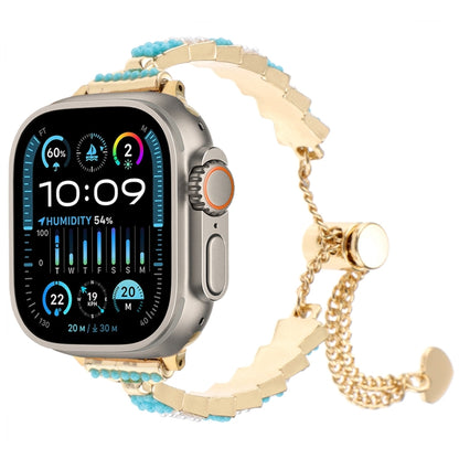 For Apple Watch Ultra 2 49mm Shell Beads Chain Bracelet Metal Watch Band(Blue White Gold) - Watch Bands by PMC Jewellery | Online Shopping South Africa | PMC Jewellery