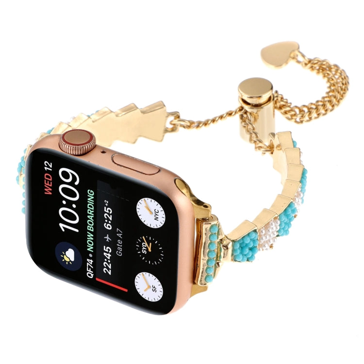 For Apple Watch Ultra 2 49mm Shell Beads Chain Bracelet Metal Watch Band(Blue White Gold) - Watch Bands by PMC Jewellery | Online Shopping South Africa | PMC Jewellery