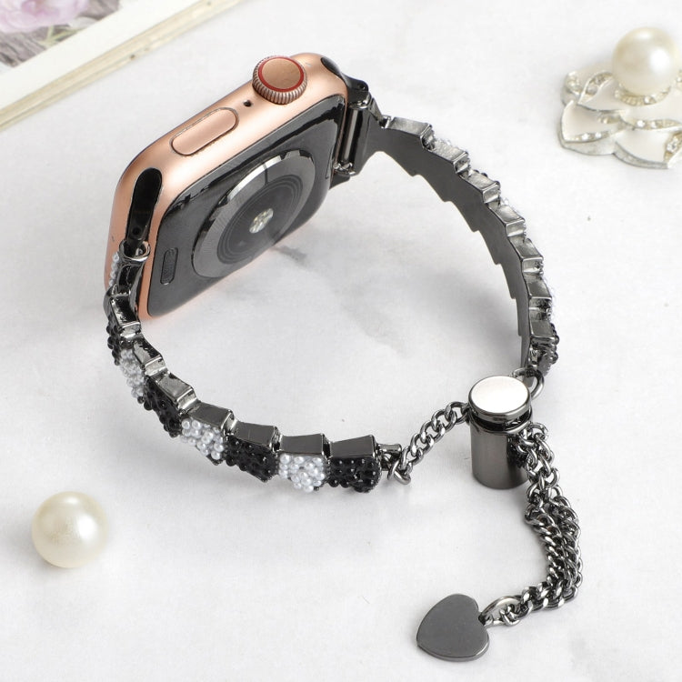 For Apple Watch SE 2022 40mm Shell Beads Chain Bracelet Metal Watch Band(Black White) - Watch Bands by PMC Jewellery | Online Shopping South Africa | PMC Jewellery