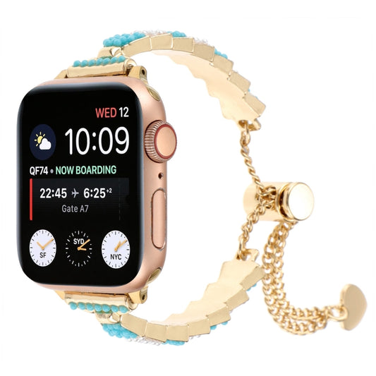 For Apple Watch Series 7 45mm Shell Beads Chain Bracelet Metal Watch Band(Blue White Gold) - Watch Bands by PMC Jewellery | Online Shopping South Africa | PMC Jewellery