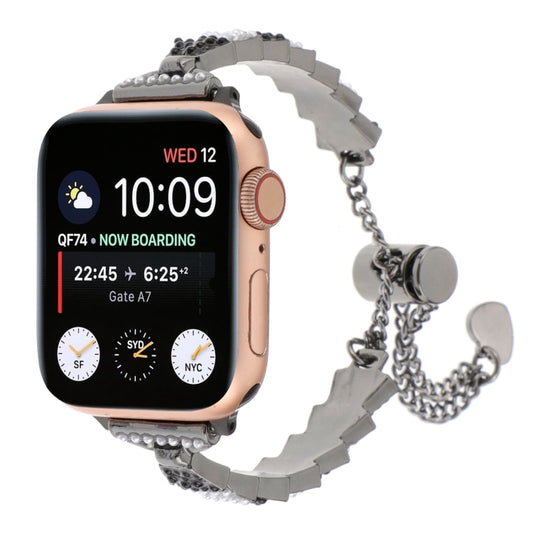 For Apple Watch SE 40mm Shell Beads Chain Bracelet Metal Watch Band(Black White) - Watch Bands by PMC Jewellery | Online Shopping South Africa | PMC Jewellery