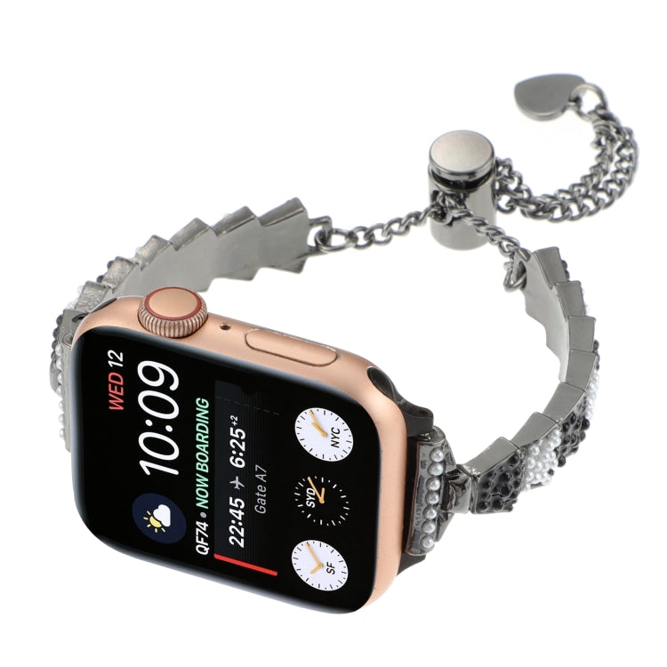 For Apple Watch SE 40mm Shell Beads Chain Bracelet Metal Watch Band(Black White) - Watch Bands by PMC Jewellery | Online Shopping South Africa | PMC Jewellery