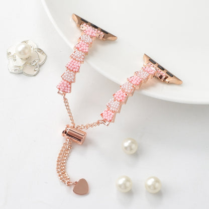 For Apple Watch Series 5 44mm Shell Beads Chain Bracelet Metal Watch Band(Pink White Rose Gold) - Watch Bands by PMC Jewellery | Online Shopping South Africa | PMC Jewellery