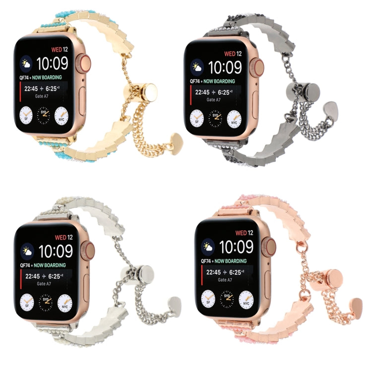 For Apple Watch Series 9 41mm Shell Beads Chain Bracelet Metal Watch Band(Black White) - Watch Bands by PMC Jewellery | Online Shopping South Africa | PMC Jewellery