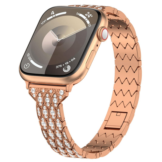 For Apple Watch SE 44mm Devil Eye Diamond Bracelet Metal Watch Band(Rose Gold) - Watch Bands by PMC Jewellery | Online Shopping South Africa | PMC Jewellery