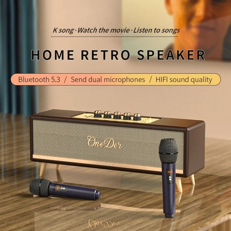 Oneder D8 Wireless Retro Dual Microphone Bluetooth Speaker(Brown) - Desktop Speaker by OneDer | Online Shopping South Africa | PMC Jewellery | Buy Now Pay Later Mobicred