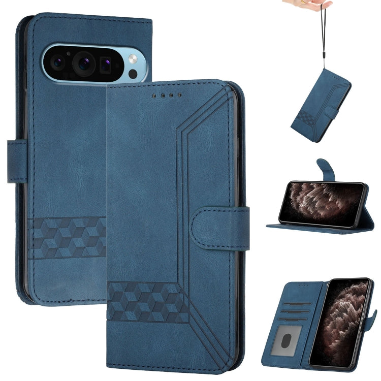 For Google Pixel 9 Pro Cubic Skin Feel Flip Leather Phone Case(Blue) - Google Cases by PMC Jewellery | Online Shopping South Africa | PMC Jewellery | Buy Now Pay Later Mobicred