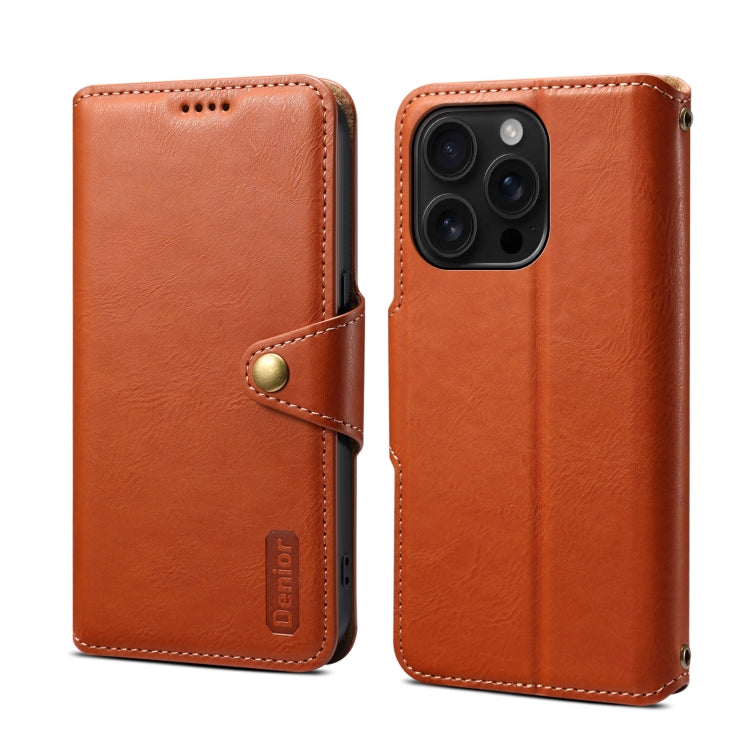 For iPhone 16 Pro Denior Cowhide Texture Wallet Style Leather Phone Case(Brown) - iPhone 16 Pro Cases by Denior | Online Shopping South Africa | PMC Jewellery | Buy Now Pay Later Mobicred