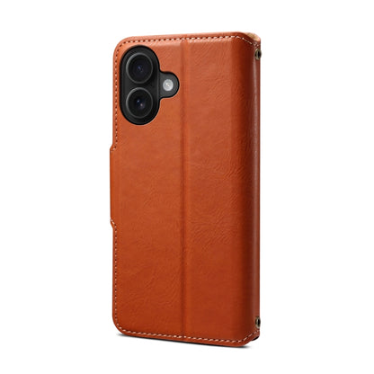 For iPhone 16 Denior Cowhide Texture Wallet Style Leather Phone Case(Brown) - iPhone 16 Cases by Denior | Online Shopping South Africa | PMC Jewellery | Buy Now Pay Later Mobicred