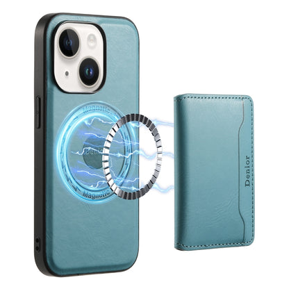 For iPhone 15 Denior Cowhide Texture Leather MagSafe Detachable Wallet Phone Case(Blue) - iPhone 15 Cases by Denior | Online Shopping South Africa | PMC Jewellery | Buy Now Pay Later Mobicred