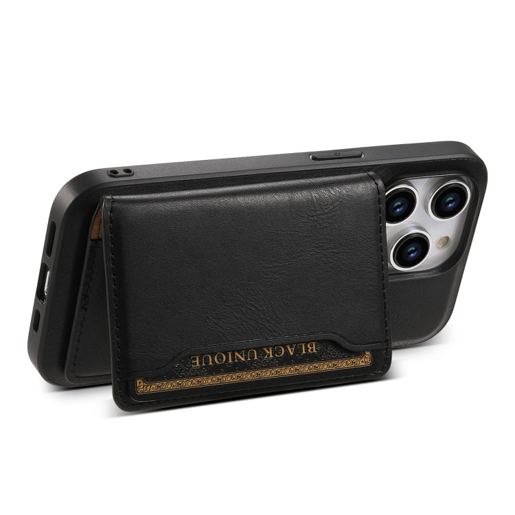 For iPhone 15 Denior Cowhide Texture Leather MagSafe Detachable Wallet Phone Case(Black) - iPhone 15 Cases by Denior | Online Shopping South Africa | PMC Jewellery | Buy Now Pay Later Mobicred