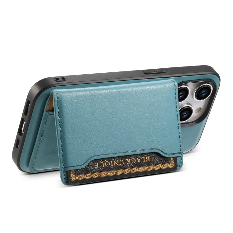 For iPhone 14 Plus Denior Cowhide Texture Leather MagSafe Detachable Wallet Phone Case(Blue) - iPhone 14 Plus Cases by Denior | Online Shopping South Africa | PMC Jewellery | Buy Now Pay Later Mobicred