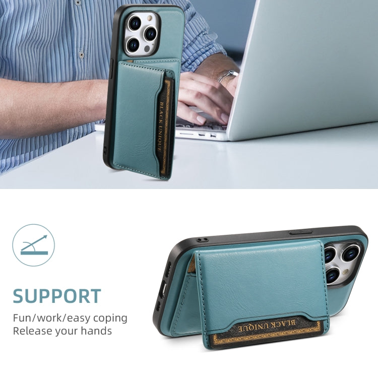 For iPhone 14 Pro Denior Cowhide Texture Leather MagSafe Detachable Wallet Phone Case(Blue) - iPhone 14 Pro Cases by Denior | Online Shopping South Africa | PMC Jewellery | Buy Now Pay Later Mobicred