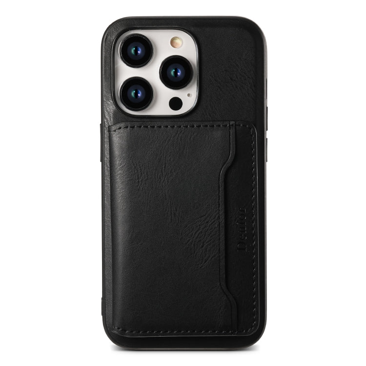 For iPhone 14 Pro Max Denior Cowhide Texture Leather MagSafe Detachable Wallet Phone Case(Black) - iPhone 14 Pro Max Cases by Denior | Online Shopping South Africa | PMC Jewellery | Buy Now Pay Later Mobicred