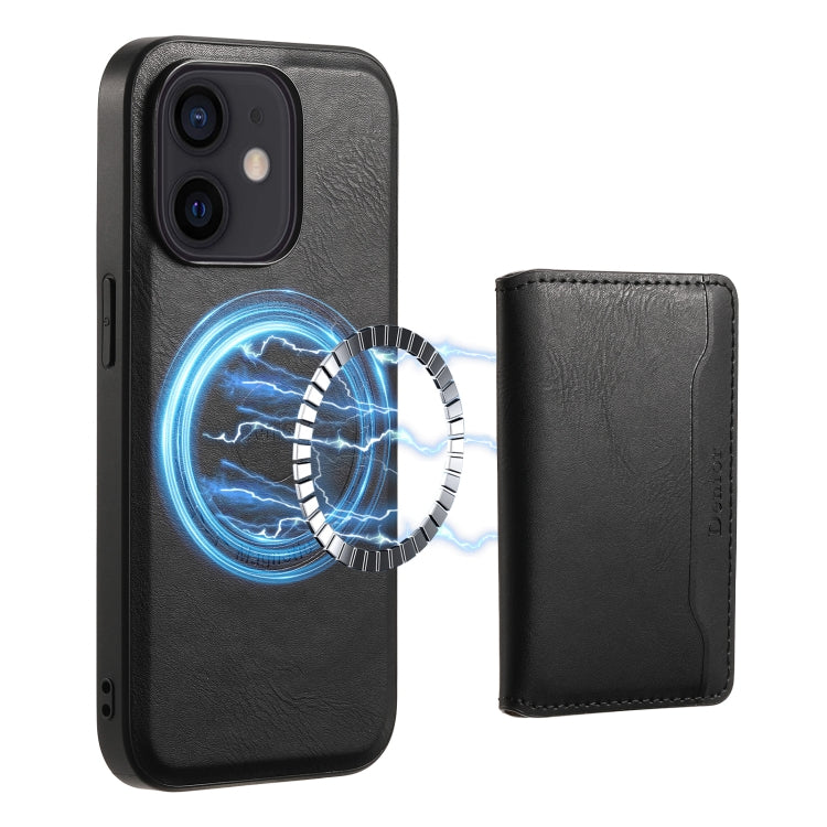 For iPhone 12 Denior Cowhide Texture Leather MagSafe Detachable Wallet Phone Case(Black) - iPhone 12 / 12 Pro Cases by Denior | Online Shopping South Africa | PMC Jewellery | Buy Now Pay Later Mobicred