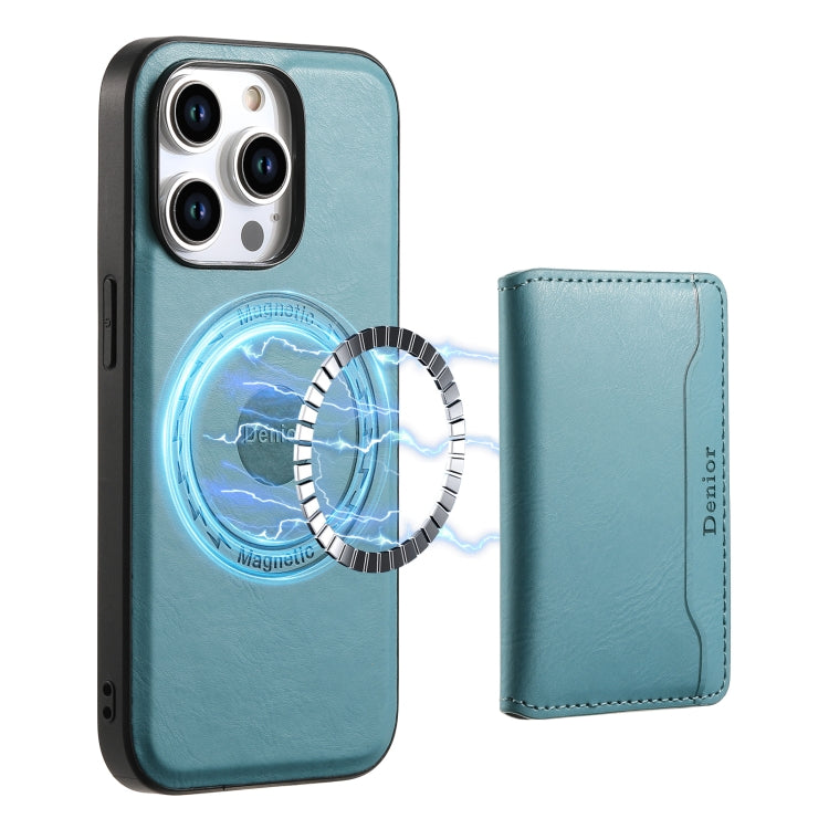 For iPhone 12 Pro Max Denior Cowhide Texture Leather MagSafe Detachable Wallet Phone Case(Blue) - iPhone 12 Pro Max Cases by Denior | Online Shopping South Africa | PMC Jewellery | Buy Now Pay Later Mobicred