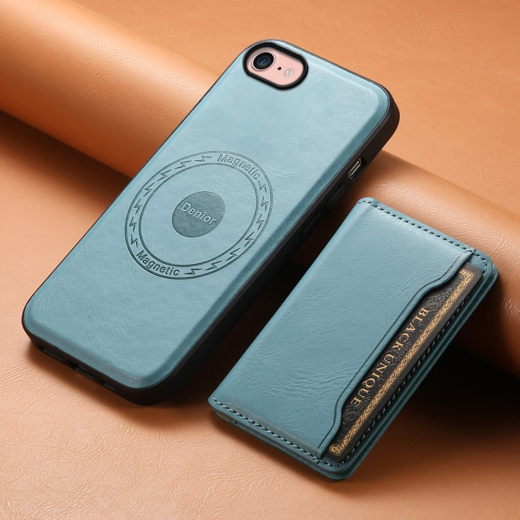 For iPhone SE 2022/2020/8/7 Denior Cowhide Texture Leather MagSafe Detachable Wallet Phone Case(Blue) - iPhone SE 2022 / 2020 / 8 / 7 Cases by Denior | Online Shopping South Africa | PMC Jewellery | Buy Now Pay Later Mobicred