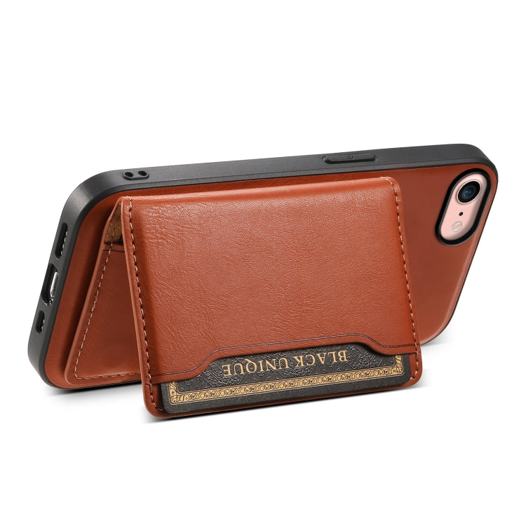 For iPhone SE 2022/2020/8/7 Denior Cowhide Texture Leather MagSafe Detachable Wallet Phone Case(Brown) - iPhone SE 2022 / 2020 / 8 / 7 Cases by Denior | Online Shopping South Africa | PMC Jewellery | Buy Now Pay Later Mobicred