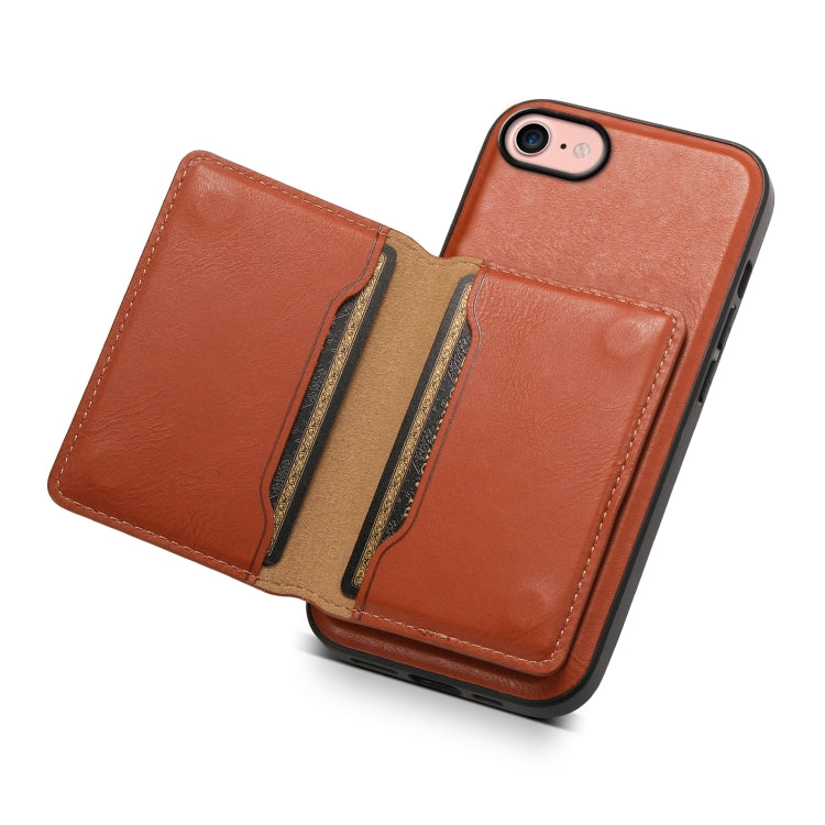 For iPhone SE 2022/2020/8/7 Denior Cowhide Texture Leather MagSafe Detachable Wallet Phone Case(Brown) - iPhone SE 2022 / 2020 / 8 / 7 Cases by Denior | Online Shopping South Africa | PMC Jewellery | Buy Now Pay Later Mobicred