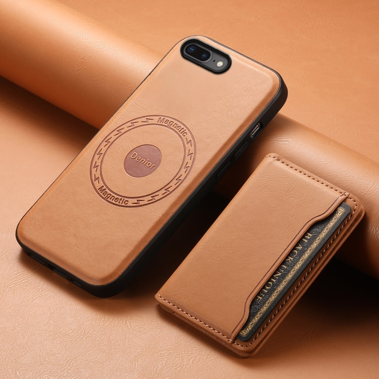 For iPhone 8 Plus/7 Plus Denior Cowhide Texture Leather MagSafe Detachable Wallet Phone Case(Khaki) - More iPhone Cases by Denior | Online Shopping South Africa | PMC Jewellery | Buy Now Pay Later Mobicred