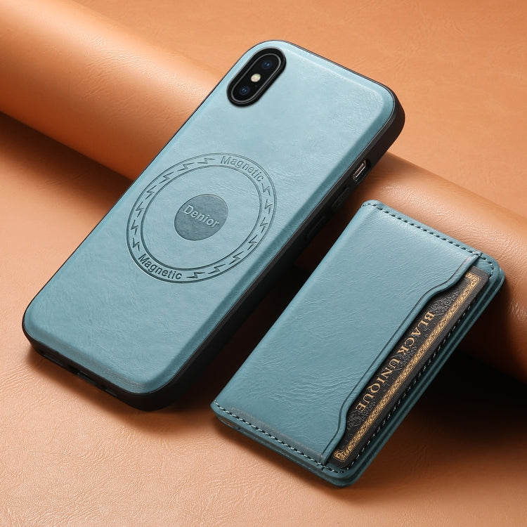 For iPhone X / XS Denior Cowhide Texture Leather MagSafe Detachable Wallet Phone Case(Blue) - More iPhone Cases by Denior | Online Shopping South Africa | PMC Jewellery | Buy Now Pay Later Mobicred