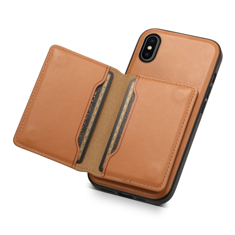 For iPhone X / XS Denior Cowhide Texture Leather MagSafe Detachable Wallet Phone Case(Khaki) - More iPhone Cases by Denior | Online Shopping South Africa | PMC Jewellery | Buy Now Pay Later Mobicred