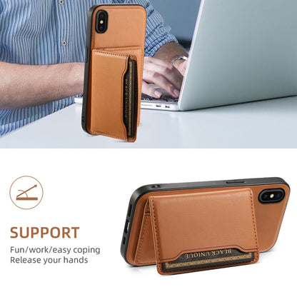 For iPhone X / XS Denior Cowhide Texture Leather MagSafe Detachable Wallet Phone Case(Khaki) - More iPhone Cases by Denior | Online Shopping South Africa | PMC Jewellery | Buy Now Pay Later Mobicred