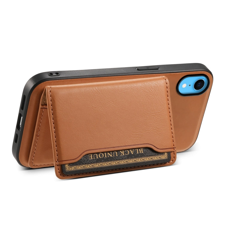 For iPhone XR Denior Cowhide Texture Leather MagSafe Detachable Wallet Phone Case(Khaki) - More iPhone Cases by Denior | Online Shopping South Africa | PMC Jewellery | Buy Now Pay Later Mobicred