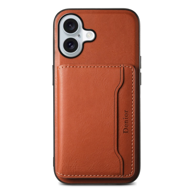 For iPhone 16 Denior Cowhide Texture Leather MagSafe Detachable Wallet Phone Case(Brown) - iPhone 16 Cases by Denior | Online Shopping South Africa | PMC Jewellery | Buy Now Pay Later Mobicred